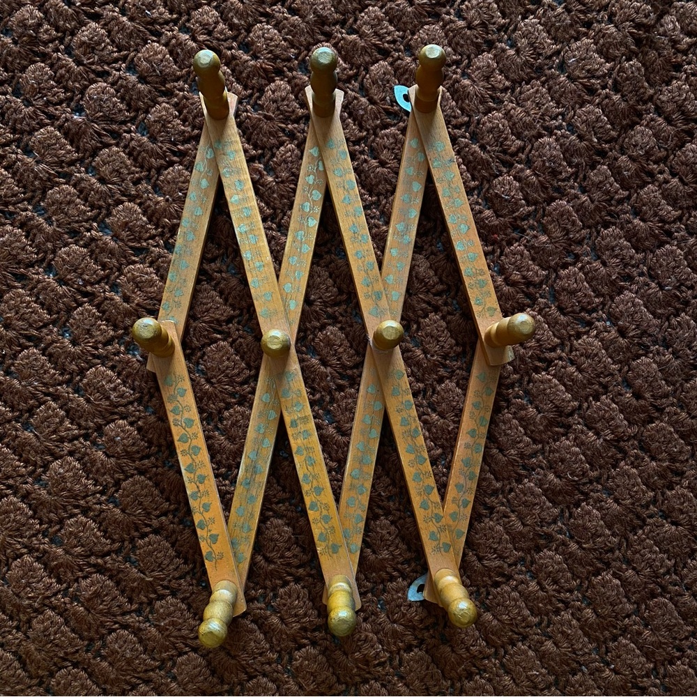 SOLD Accordion Style VTG Wall Shelf with Hooks